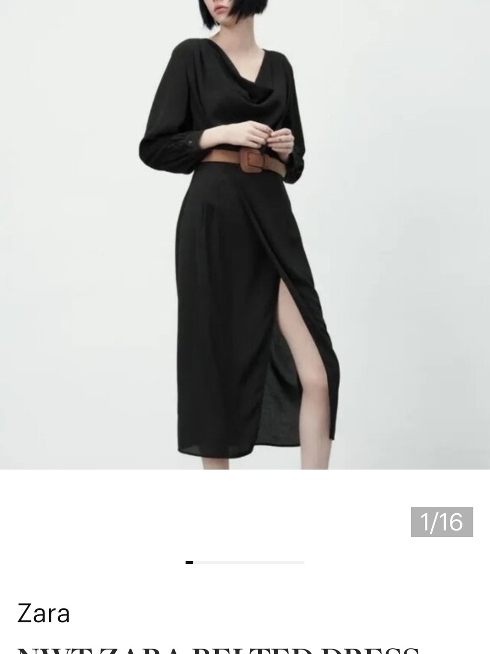 Zara Black Midi Skirt with Side Thigh Slit